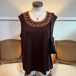 Vintage 90s Y2K Chic Women's Brown Sleeveless Top with Beaded Details Boho Fairy